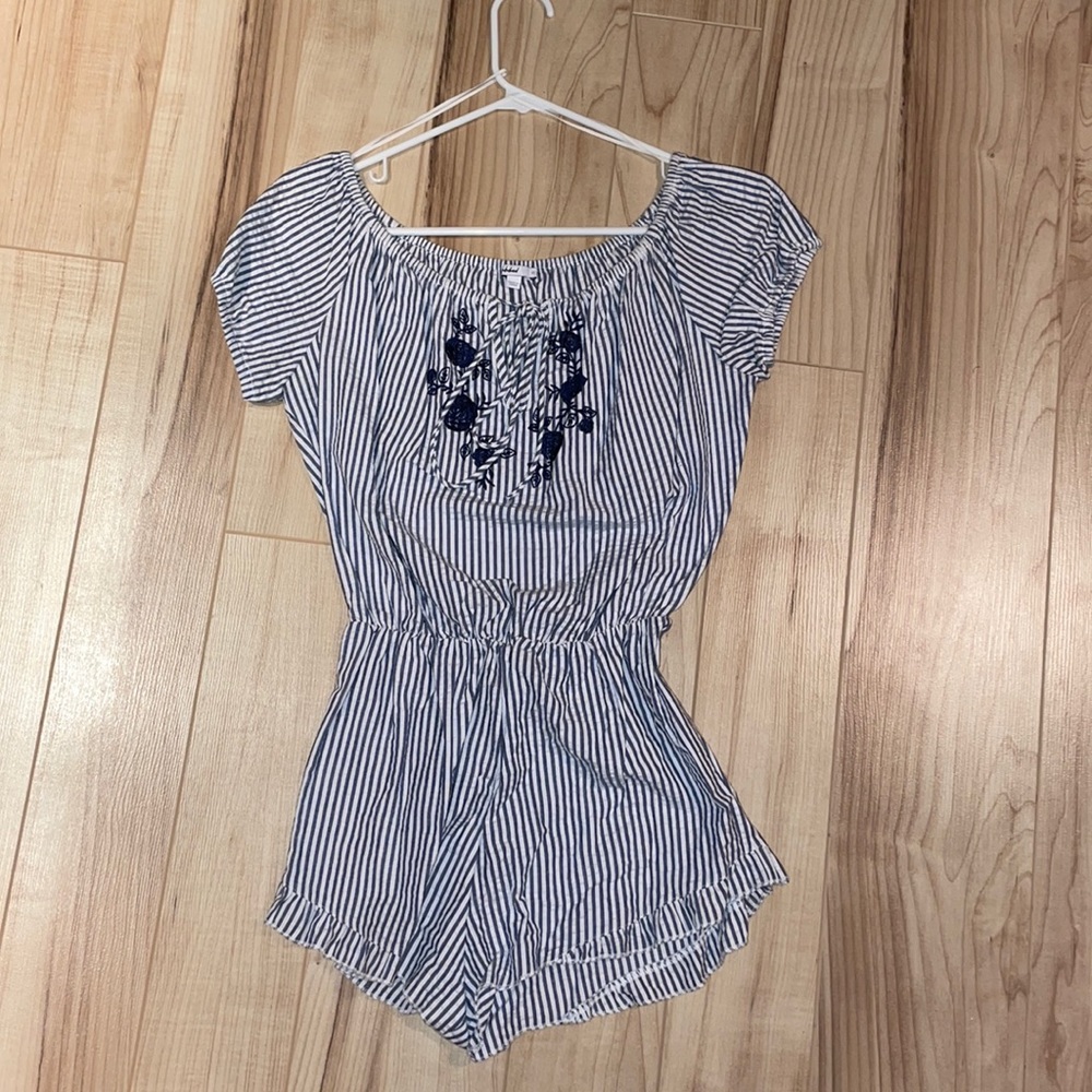 Subdued Blue & White Striped Romper